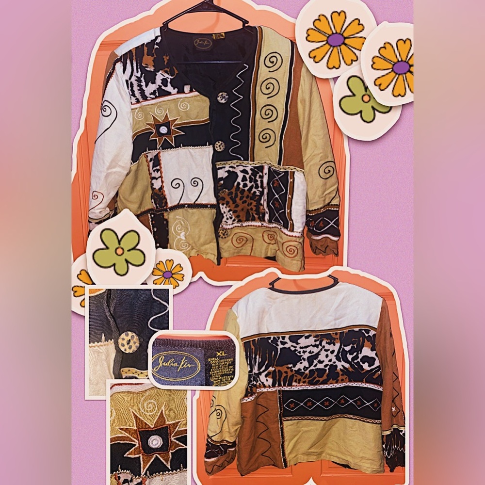 TRUE VINTAGE 80s shoulder pad button up patchwork jacket with animal print